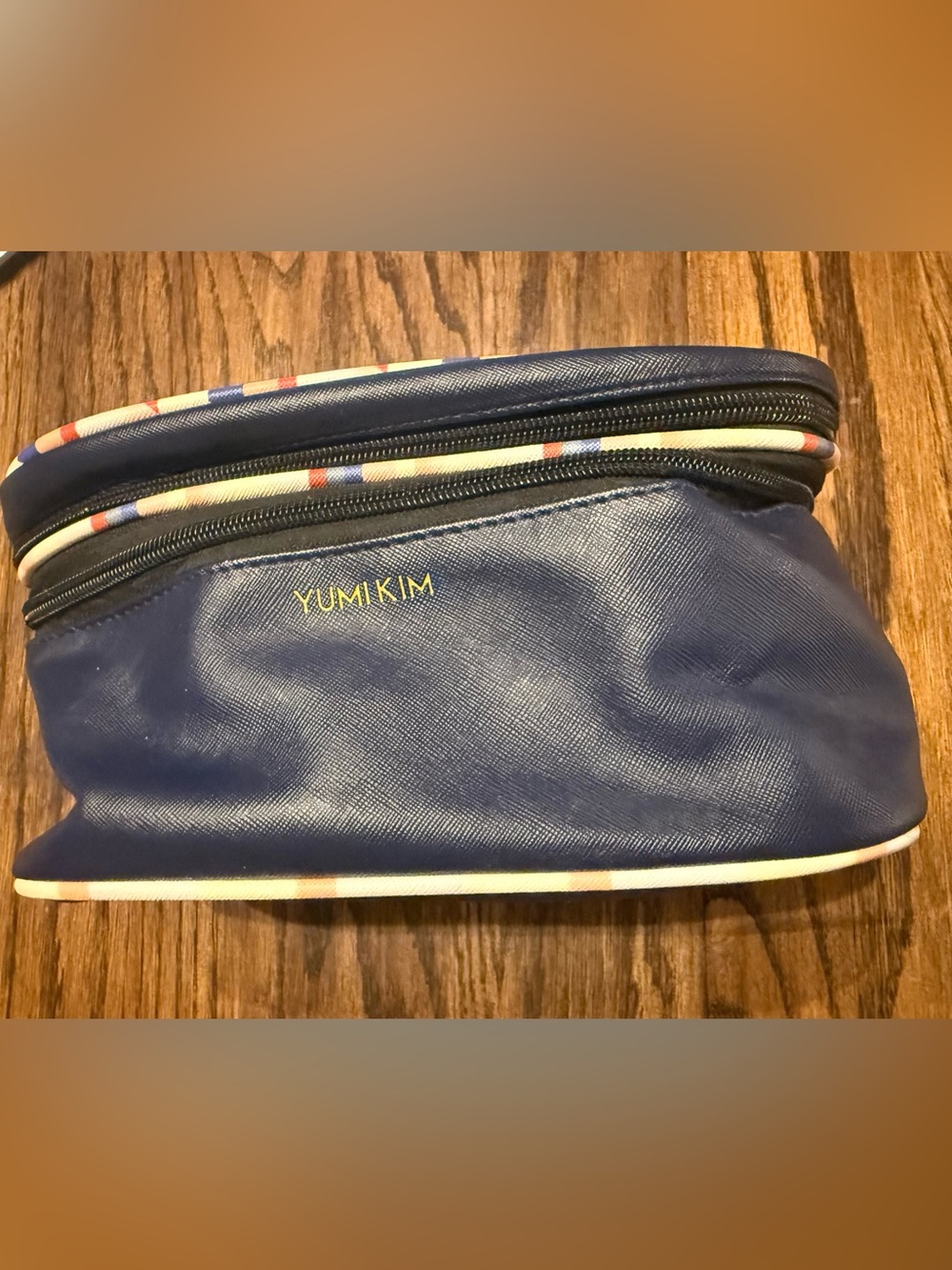 Yumi Kim Navy Leather Belt Bag with Striped Trim